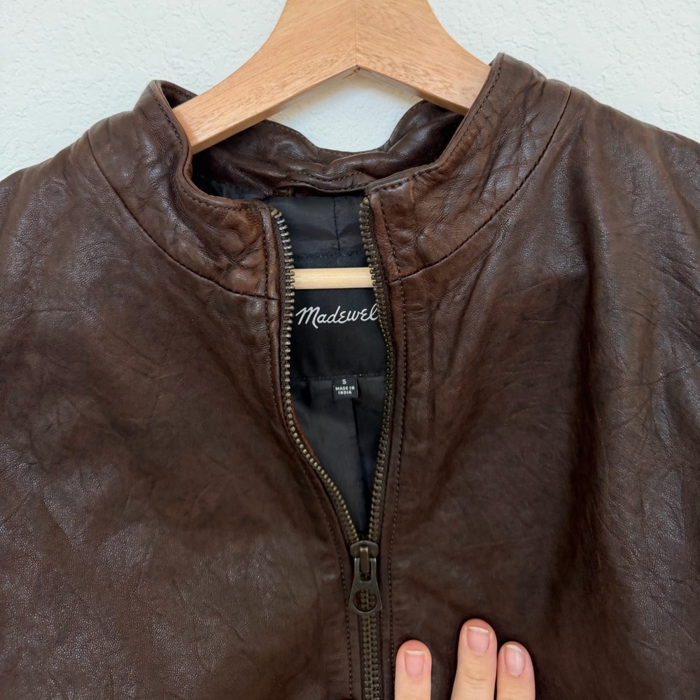 Madewell Leather Aviator Bomber Jacket in Brown Size Small - Picture 5 of 10
